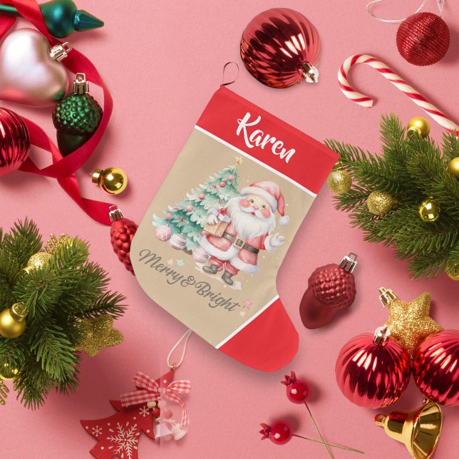 Merry & Bright Santa Claus Red Christmas Large Christmas Stocking (Merry & Bright Santa Claus Red Christmas Large Christmas Stocking)