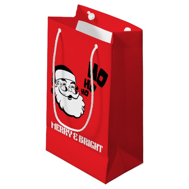 Merry & Bright Santa Gift Bag - Christmas Holiday  (Front Angled)