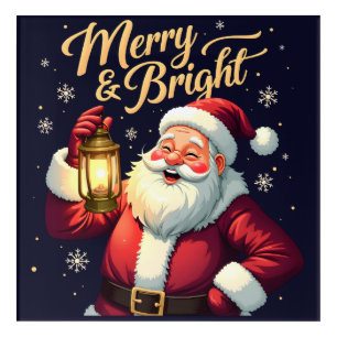 Merry Bright Santa Holding Lantern Illustration Acrylic Print