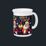 Merry Bright Santa Holding Lantern Illustration Beverage Pitcher<br><div class="desc">Celebrate the joy of the holiday season with this cheerful and nostalgic illustration of Santa Claus, beaming with warmth as he holds a glowing lantern amidst softly falling snowflakes. The phrase "Merry & Bright" arches gracefully above him in festive, hand-lettered typography, enhancing the cozy and magical mood. Rendered in a...</div>