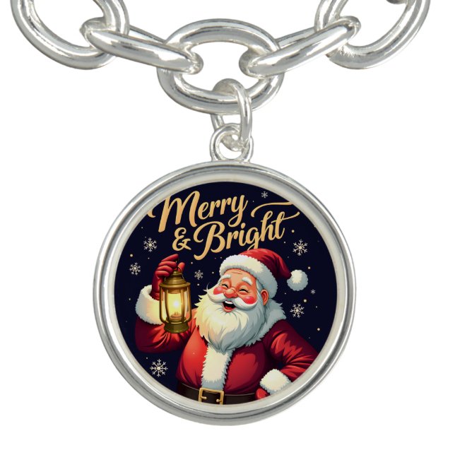 Merry Bright Santa Holding Lantern Illustration Bracelet (Design)
