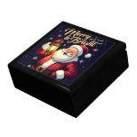 Merry Bright Santa Holding Lantern Illustration Gift Box