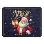 Merry Bright Santa Holding Lantern Illustration Hitch Cover