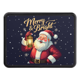 Merry Bright Santa Holding Lantern Illustration Hitch Cover