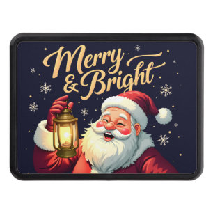 Merry Bright Santa Holding Lantern Illustration Hitch Cover