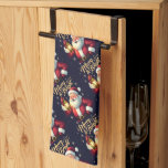 Merry Bright Santa Holding Lantern Illustration Kitchen Towel
