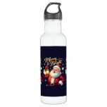 Merry Bright Santa Holding Lantern Illustration Stainless Steel Water Bottle