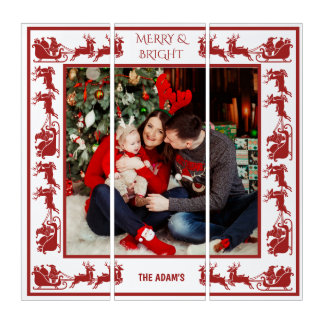 Merry & Bright Santa Sleigh Ride Christmas Photo Triptych