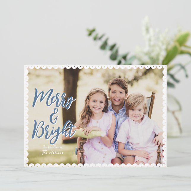 Merry & Bright Scallop Christmas Card (Standing Front)