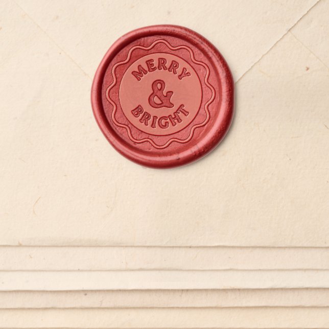 Merry & Bright Scallop Circle Christmas Wax Seal Sticker (Front)