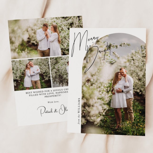 Merry + Bright Script Arch Photo Holiday Card (Creator Uploaded)