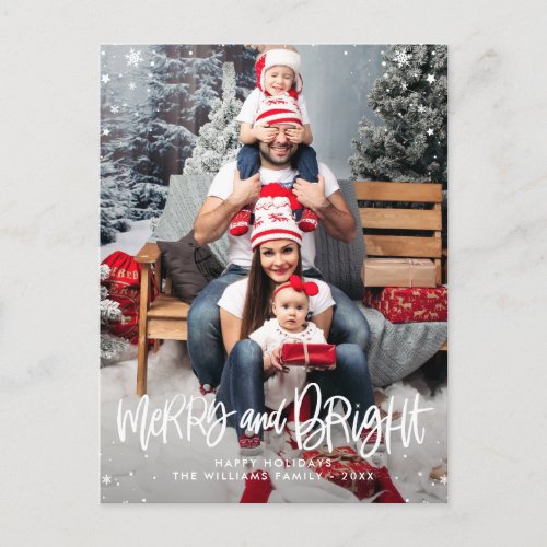 Merry  Bright script photo overlay Holiday Postcard