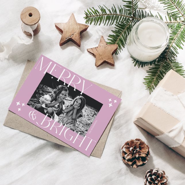 Merry & Bright simple & elegant Christmas Photo Holiday Card (Creator Uploaded)