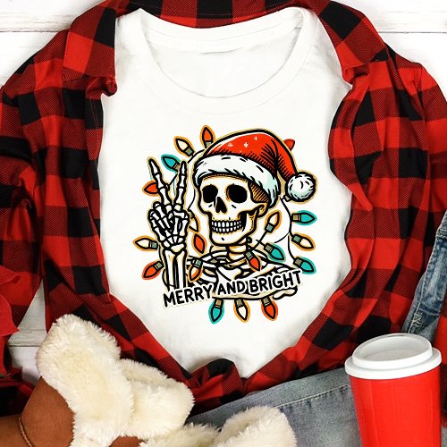 Merry &Amp;Amp; Bright Skeleton Peace Christmas Tri-Blend Shirt