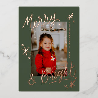 Merry & Bright Snowflake Lettered Photo Overlay Foil Holiday Card