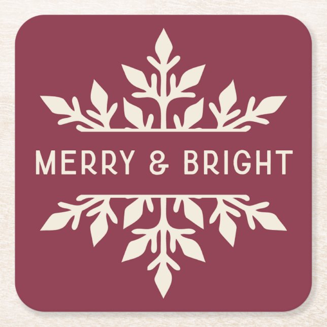 Merry & Bright | Snowflake Party Paper Coaster (Front)