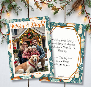 Merry & Bright Snowman & Family Photo Christmas Holiday Card