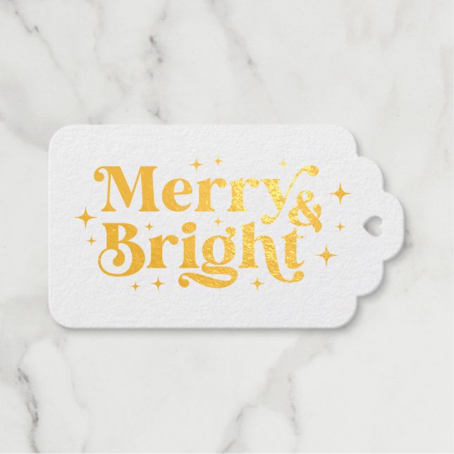 Merry & Bright Sparkle Christmas Foil Gift Tags (Front (Horizontal))