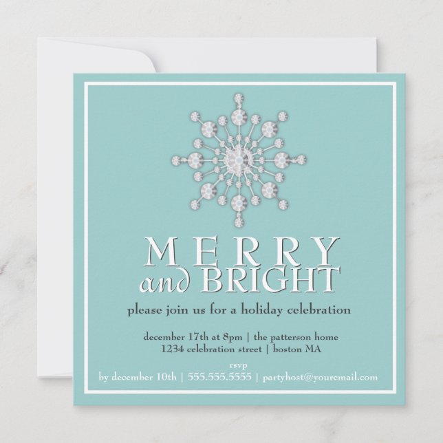 Merry & Bright Sparkle Snowflake Holiday Party Invitation (Front)