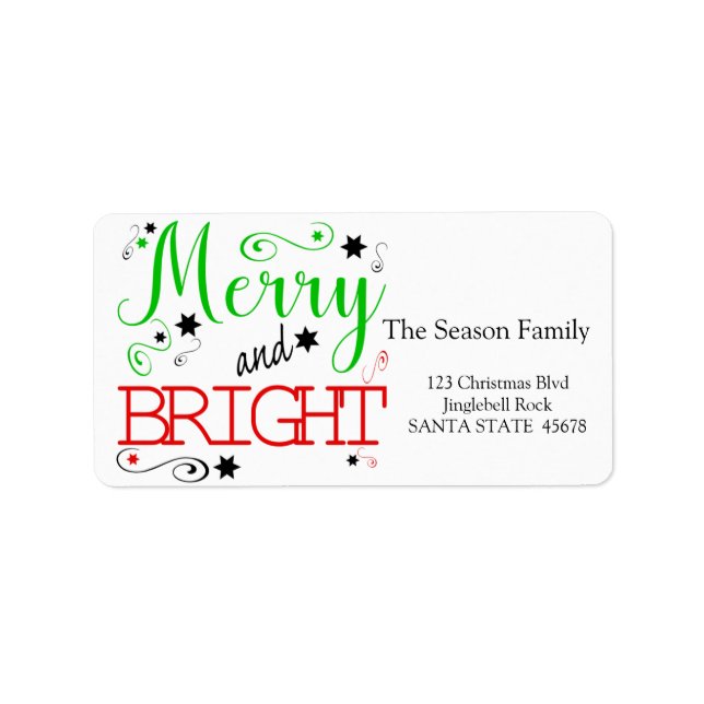 Merry & Bright stars holiday label (Front)