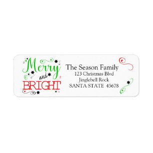 Merry & Bright stars holiday label