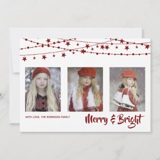 Merry & Bright | String Lights 3-Photo Holiday Card