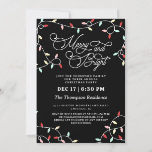 Merry & Bright String Lights Christmas Party Invitation