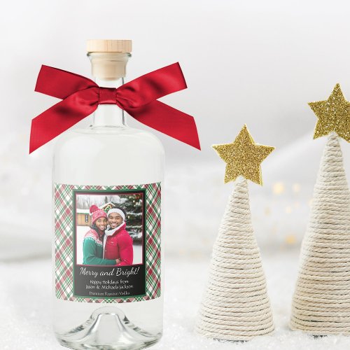 Merry  Bright Tartan or Plaid Holiday Photo Liquor Bottle Label