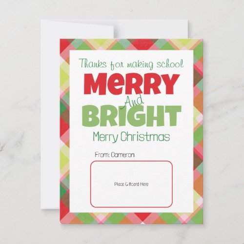 Merry &amp; Bright Teachers Thank You Gift Card