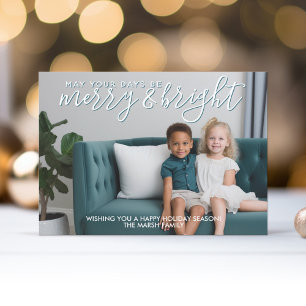 Merry & Bright Teal Calligraphy - Christmas Photo Holiday Card