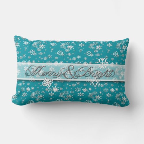 Merry  Bright  Teal  Snowflakes  Classic Lumbar Pillow