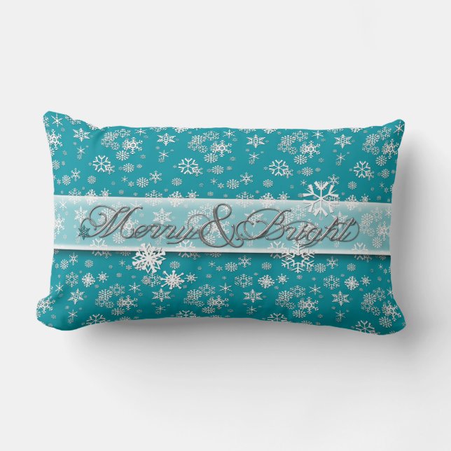 Merry & Bright • Teal & Snowflakes • Classic Lumbar Pillow (Front)