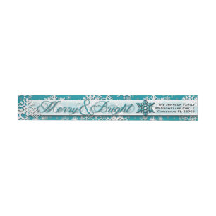 Merry & Bright • Teal Snowflakes • Modern • Classy Wrap Around Label