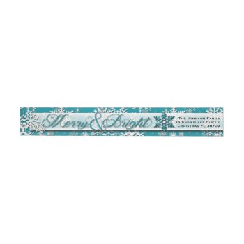 Merry & Bright • Teal Snowflakes • Modern • Classy Wrap Around Label by teeloft at Zazzle