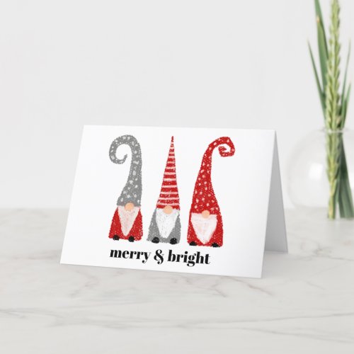 Merry  Bright Three Gnomes Christmas Personalized Holiday Card