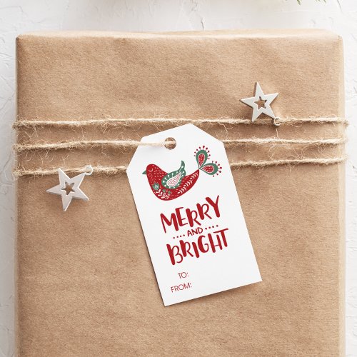 Merry  Bright TOFROM Bird Gift Tag