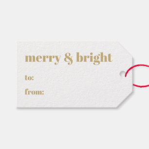 Merry & bright to from gold white modern Christmas Gift Tags