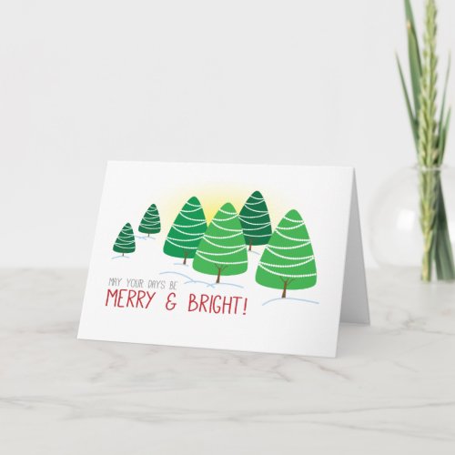 Merry  Bright Trees with White Beads Christmas Holiday Card