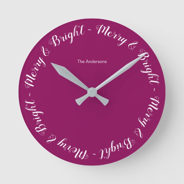 Merry & Bright Turquoise Simple Festive Christmas Round Clock (Front)