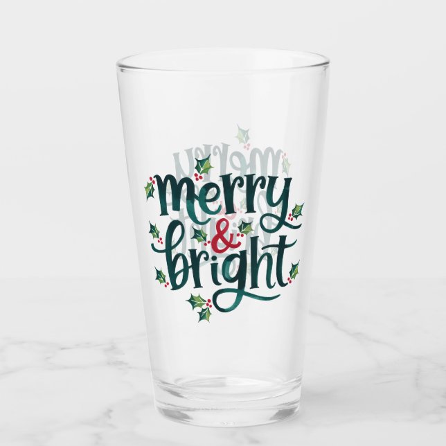 Merry & Bright Typograpghy  Glass (Front)