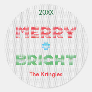 Merry & Bright Typography Christmas  Classic Round Sticker