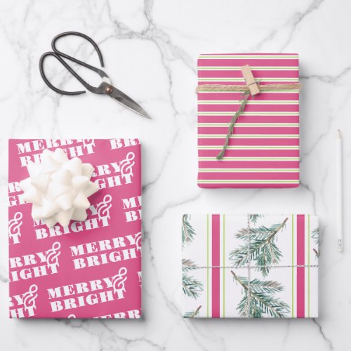 Merry  Bright Typography Christmas  Wrapping Paper Sheets