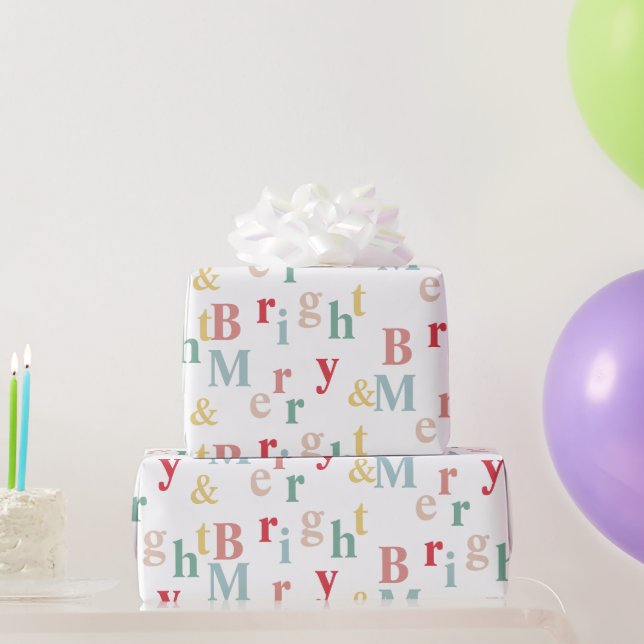 Merry & Bright typography light color Wrapping Paper (Party Gifts)