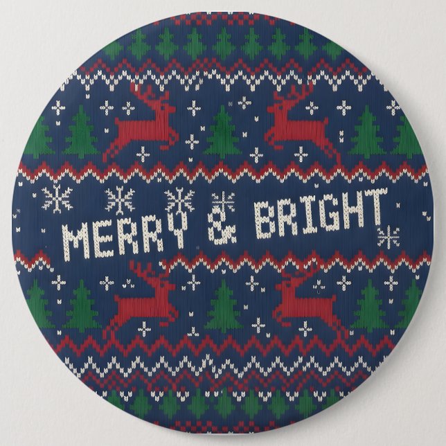 Merry & Bright Ugly Christmas Sweater Button (Front)