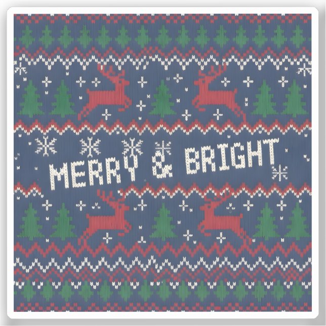 Merry & Bright Ugly Christmas Sweater Sticker (Front)