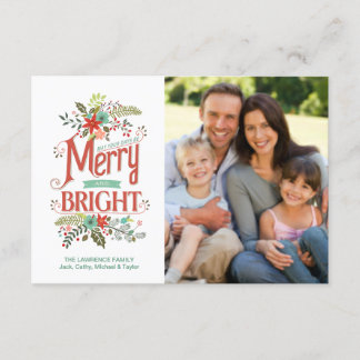 Merry & Bright Vintage Floral Holiday Photo Card