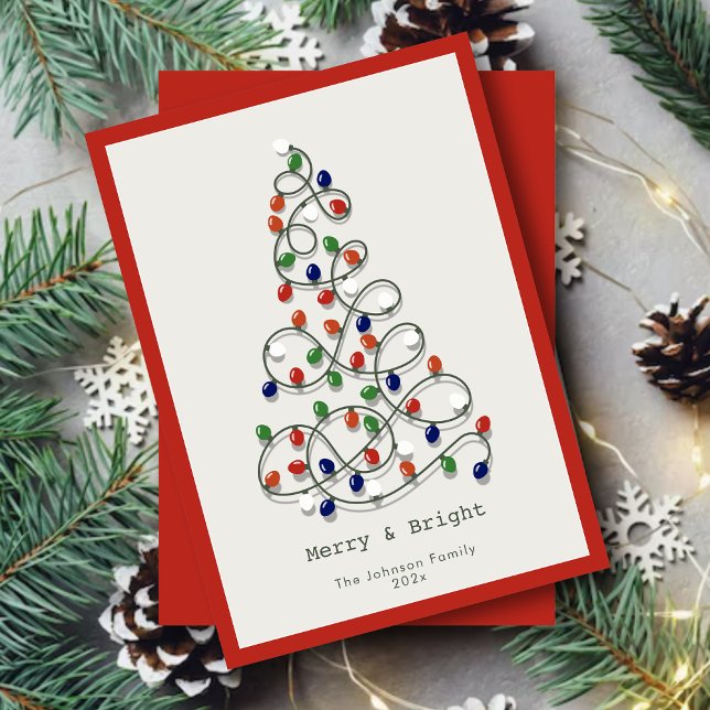 Merry & Bright Vintage Lights Red Christmas Holiday Card (Creator Uploaded)