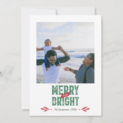 Merry  Bright vintage rustic 2 photo Holiday Card