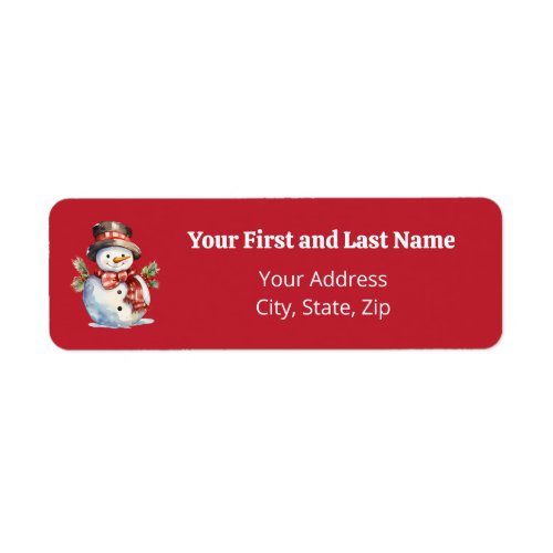 Merry  Bright Vintage Snowman Return Address Label