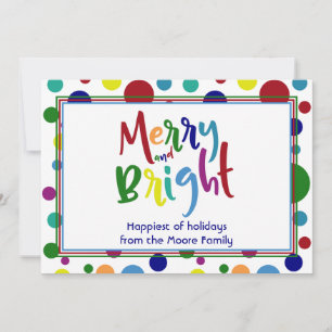 Merry & Bright w/ Colorful Letters & Circles, 3 Holiday Card